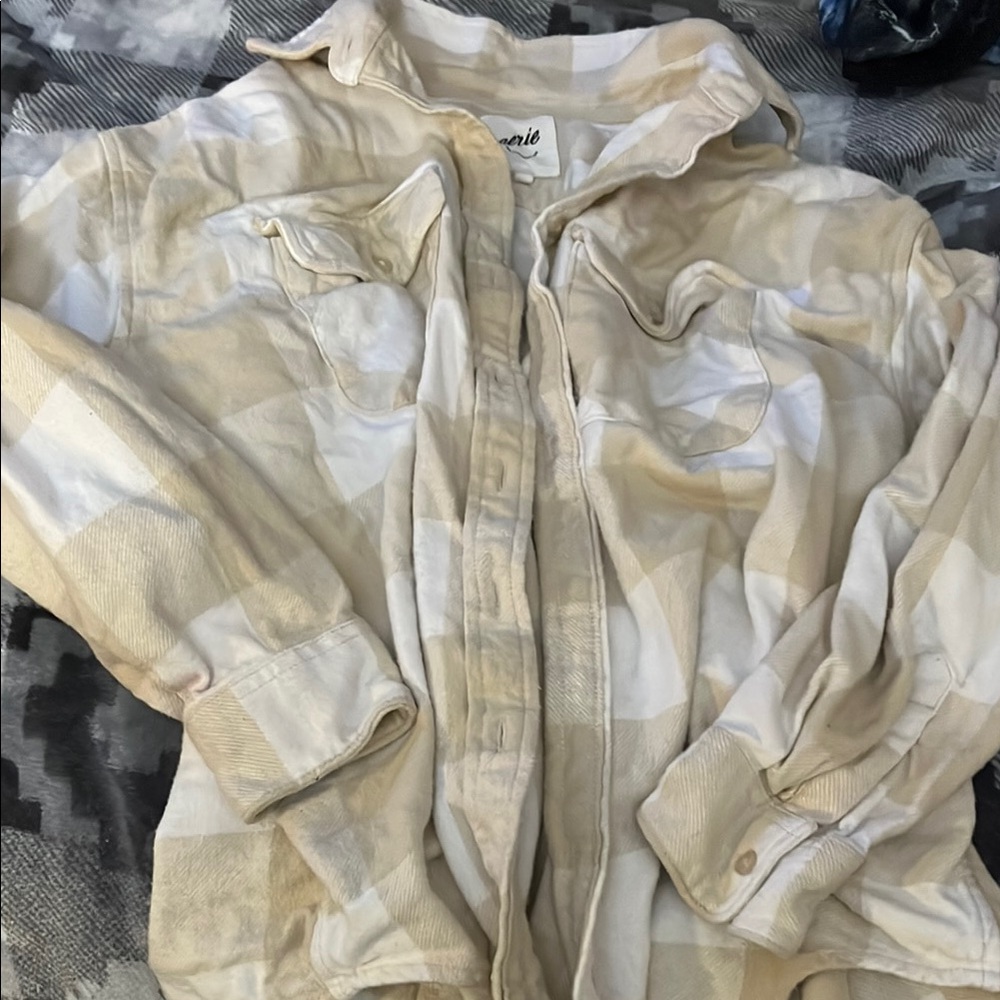 NWOT cozy aerie Button-Up in Cream and Tan